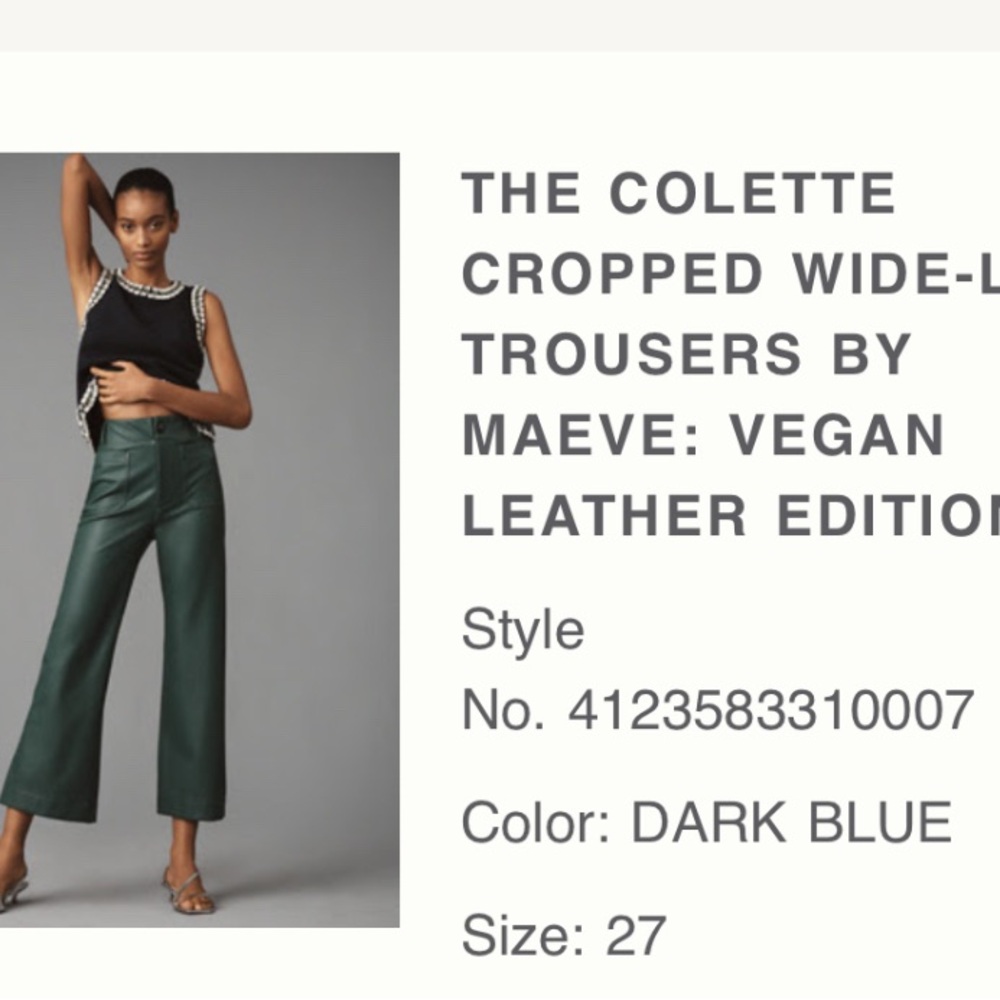Maeve Green Vegan Leather Wide-Leg Trousers
